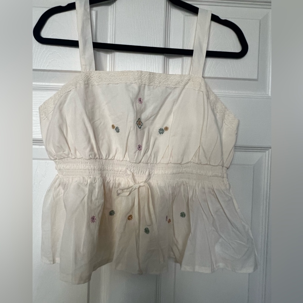Embroidered Cream Sleeveless Top